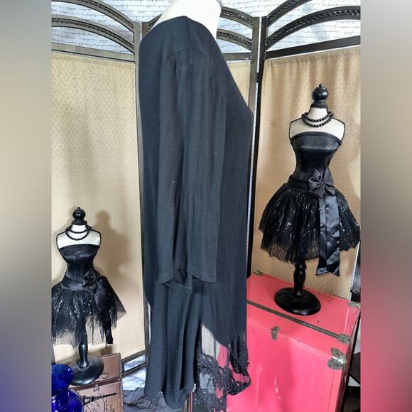 Origami Black Spandex Polyester Cotton Dress Lace Hemline Size Small - Picture 10 of 12